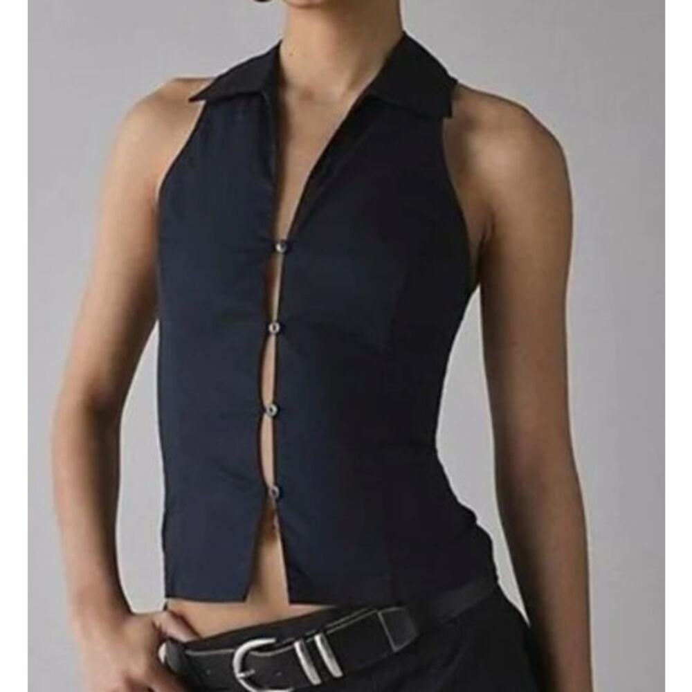 Urban Outfitters Jet Black Party Girl Button Down Sleeveless Shirt Size XL